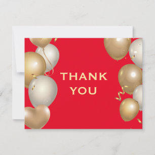Rote und goldene Luftballons Konfetti Dankeskarte