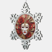 Rote und goldene Maske Schneeflocken Zinn-Ornament (Rechts)