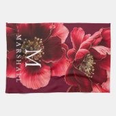 Rote und goldene, moderne Blumenmonogramm-Familie Geschirrtuch (Horizontal)