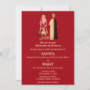 Rote und goldene moderne indische Hochzeit Einladung