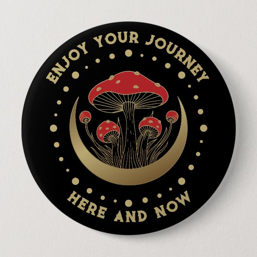 Rote und goldene Mushrooms Halbmond auf schwarz Button (Vorderseite)