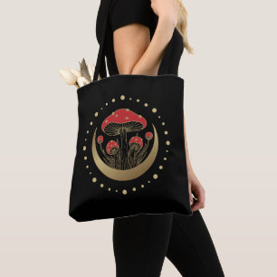 Rote und goldene Mushrooms Halbmond auf schwarz Tasche