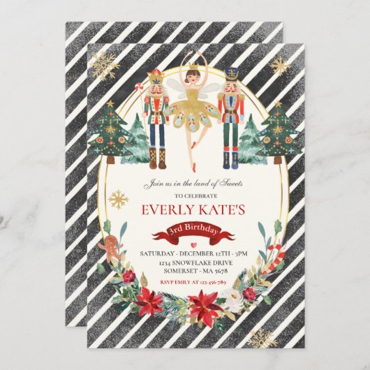 Rote und goldene Nutcracker Birthday Sugum Fairy Einladung (Vorne/Hinten)