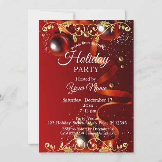 Rote und goldene Ornamente Party Einladung (Vorderseite)