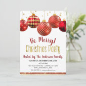 Rote und goldene Ornamente Weihnachtsfest Abendess Einladung (Stehend Vorderseite)