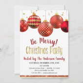 Rote und goldene Ornamente Weihnachtsfest Abendess Einladung (Vorderseite)