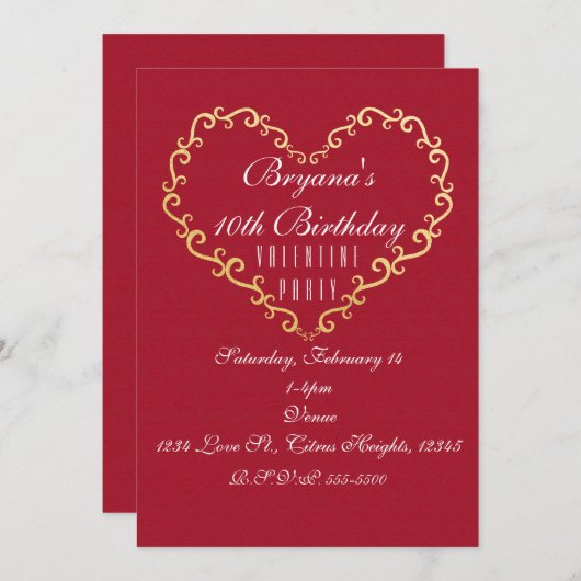 Rote und goldene Ornamentik - Herz - Kreislauf Einladung (Vorne/Hinten)