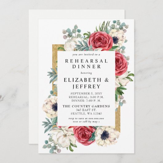 Rote und goldene Probe Abendessen Einladung (Vorne/Hinten)