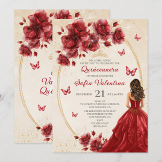 Rote und goldene Quinceañera-Einladung Einladung