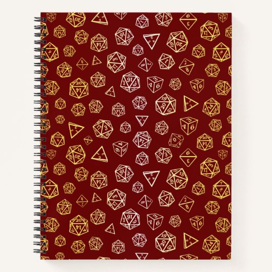 Rote und goldene Rollenspielwürfel d20 Gamer Notizblock (Vorderseite)