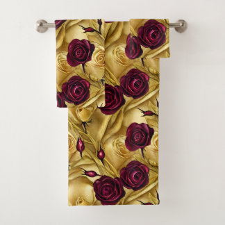 Rote und goldene Rose Badhandtuch Set