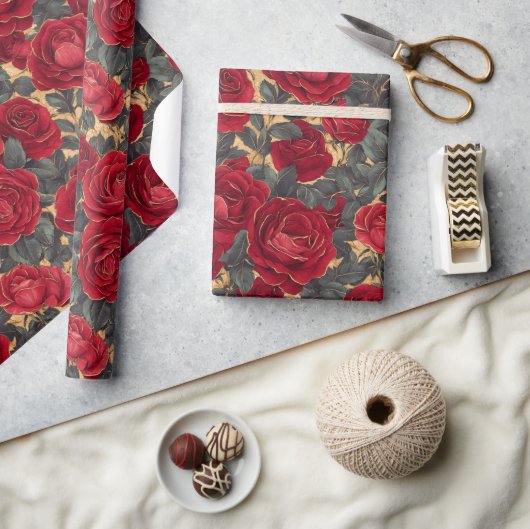 Rote und goldene Rose Geschenkpapier (Basteln)