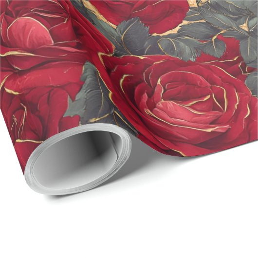 Rote und goldene Rose Geschenkpapier (Rolleneckpunkt)
