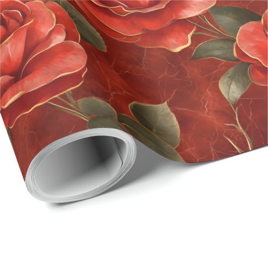 Rote und goldene Rose Geschenkpapier (Rolleneckpunkt)