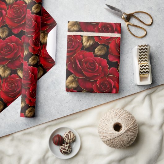 Rote und goldene Rose Geschenkpapier (Basteln)