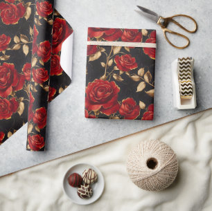 Rote und goldene Rose Geschenkpapier