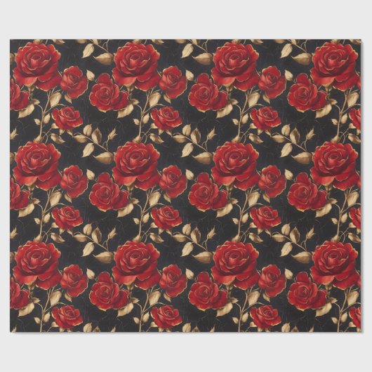Rote und goldene Rose Geschenkpapier (Flach)
