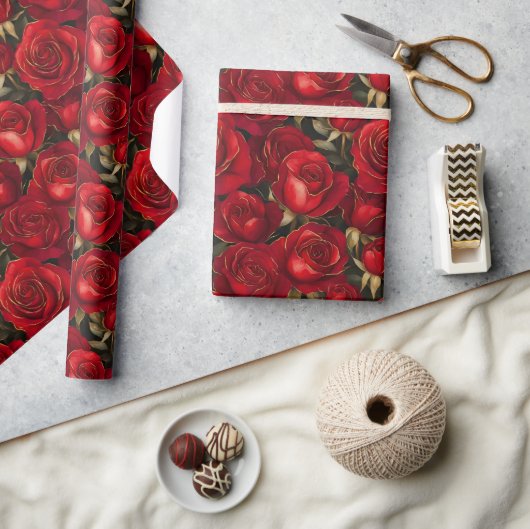 Rote und goldene Rose Geschenkpapier (Basteln)
