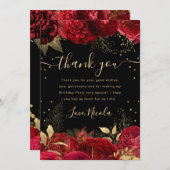 Rote und goldene Rose Grenze Blumengeburt Dankeskarte (Vorne/Hinten)