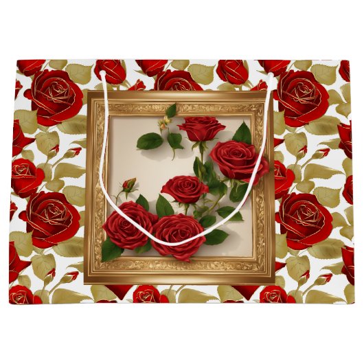 Rote und goldene Rose Große Geschenktüte (Vorderseite)
