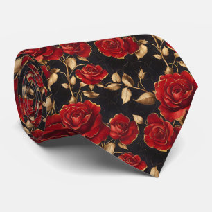 Rote und goldene Rosen auf Schwarz Krawatte