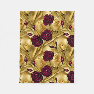 Rote und goldene Rosen Fleecedecke