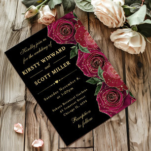 Rote und goldene Rosen Florale Hochzeit Einladung