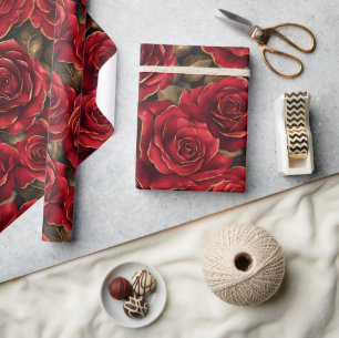 Rote und goldene Rosen  Geschenkpapier