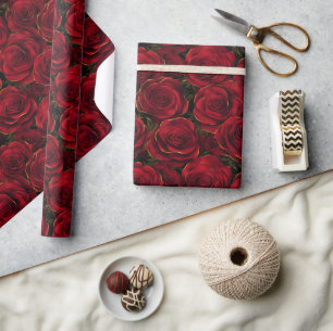 Rote und goldene Rosen  Geschenkpapier