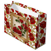 Rote und goldene Rosen Große Geschenktüte (Vorderseite Schrägansicht)