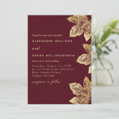 Rote und goldene Rustikale Blätter in einer Hochze Einladung (Stehend Vorderseite)