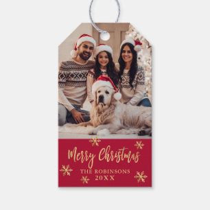 Rote und goldene Schneeflocken Familienjubiläum Fo Geschenkanhänger