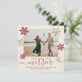 Rote und goldene Schneeflocken Foto Weihnachtsschw Ankündigung (Stehend Vorderseite)