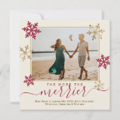 Rote und goldene Schneeflocken Foto Weihnachtsschw Ankündigung (Vorderseite)