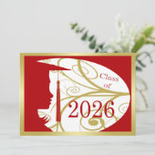 Rote und goldene Silhouette 2026 Karte (Stehend Vorderseite)