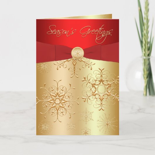 Rote und goldene Snowflakes Die Grüße Karte der Sa (Vorderseite)