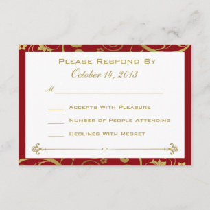 Rote und goldene Swirbelkarte RSVP Karte