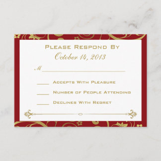 Rote und goldene Swirbelkarte RSVP Karte