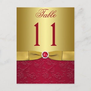 Rote und goldene Tischnummer Postkarte