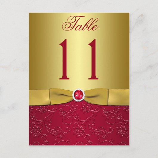 Rote und goldene Tischnummer Postkarte (Vorderseite)
