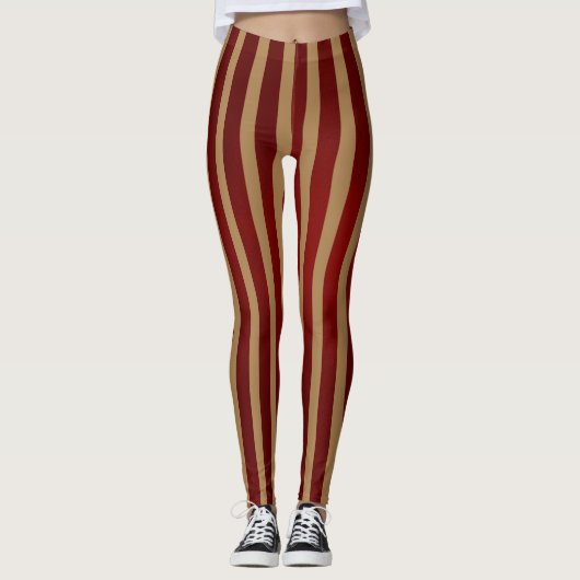 Rote und goldene vertikale Streifen Streifen Strei Leggings (Vorderseite)