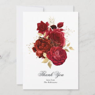 Rote und goldene Vintage-Rosen Dankeskarte