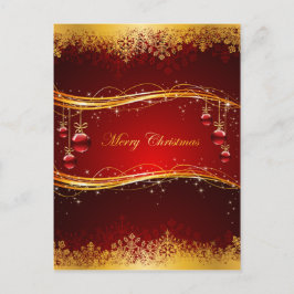 Rote und goldene Weihnachtsbällchen & Schneeflocke Feiertagspostkarte