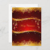 Rote und goldene Weihnachtsbällchen & Schneeflocke Feiertagspostkarte (Vorne/Hinten)