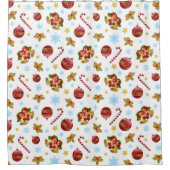 Rote und goldene Weihnachtsbällchen, Weihnachtsbäl Duschvorhang (Vorderseite)