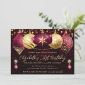 Rote und goldene Weihnachtsbäume Geburtstagsparty Einladung (Stehend Vorderseite)