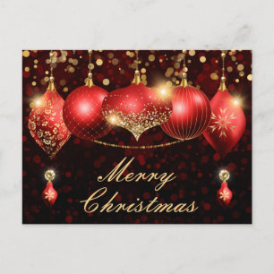 Rote und goldene Weihnachtsbaumkugeln Feiertagspostkarte