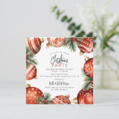 Rote und goldene Weihnachtsbaumschmuck Party Einladung (Stehend Vorderseite)