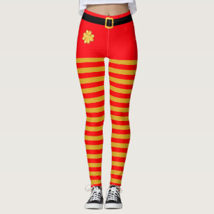 Rote und goldene Weihnachtself gestreifte Leggings