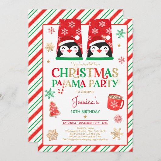 Rote und goldene Weihnachtsfeier Einladung (Vorne/Hinten)